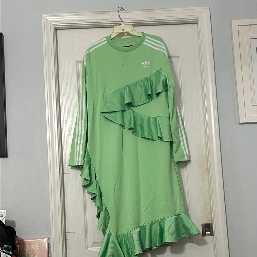 adidas Green Long Sleeve Ruffle Dress